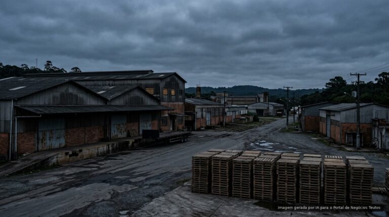 Distrito industrial com docas paradas ao entardecer (imagem ilustrativa)