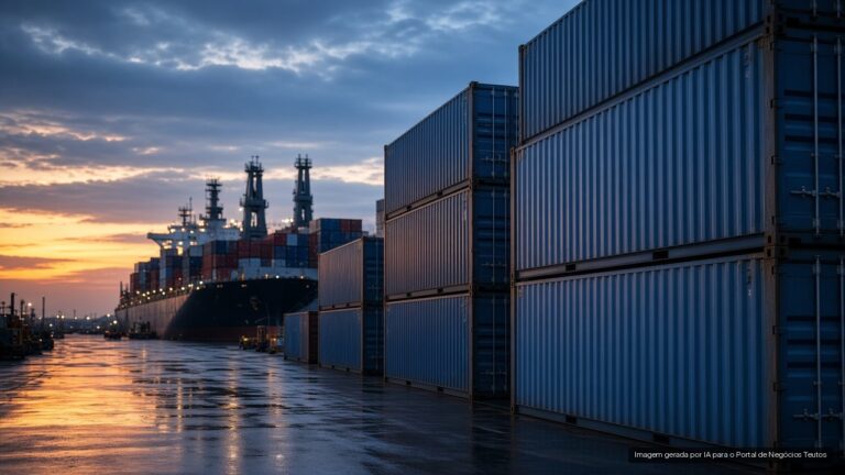 Contêineres refrigerados prontos para exportação em terminal portuário (imagem ilustrativa)