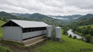 Galpão de criação de suínos com silos em área rural do Vale do Taquari (imagem ilustrativa)