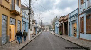 Rua comercial de cidade do interior com lojas (imagem ilustrativa)