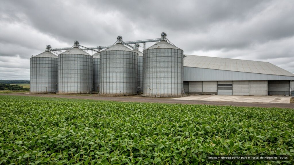 Silos de grãos de cooperativa agrícola em meio a lavouras (imagem ilustrativa)