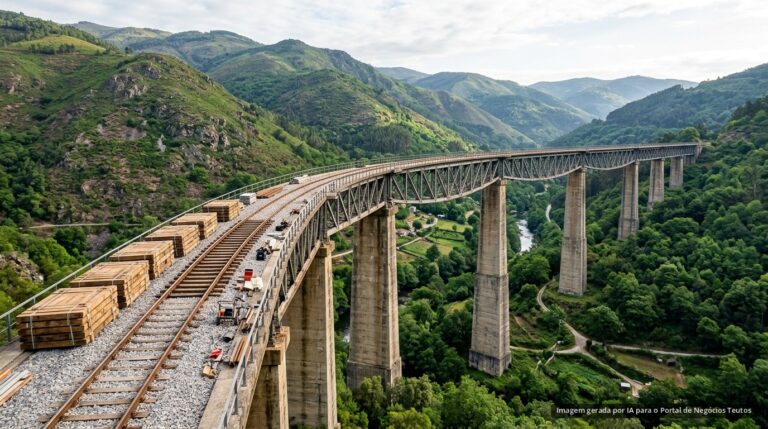 Viaduto ferroviário em obras sobre vale verde (imagem ilustrativa)